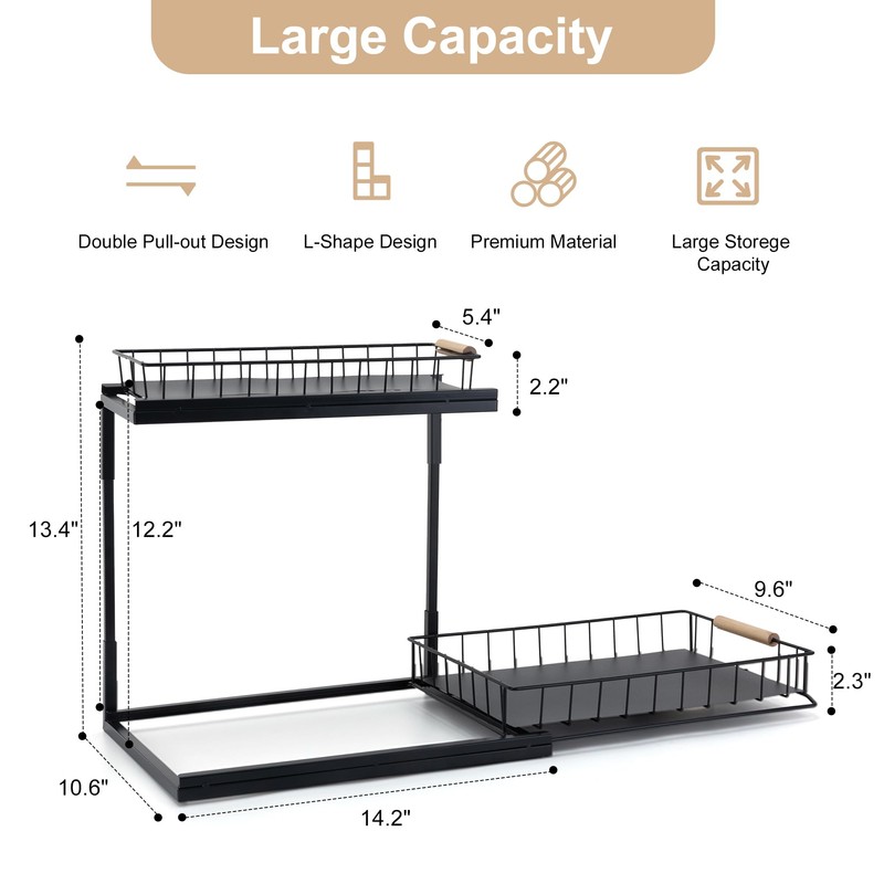 VESTCDF Under Sink Organizer, 2-Tier Pull-Out Cabinet Storage Shelf, Multi-Purpose