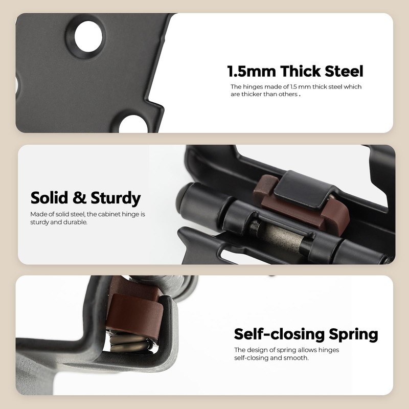 4 Pack 2 Pair Black Cabinet Hinges - 1/2 inch