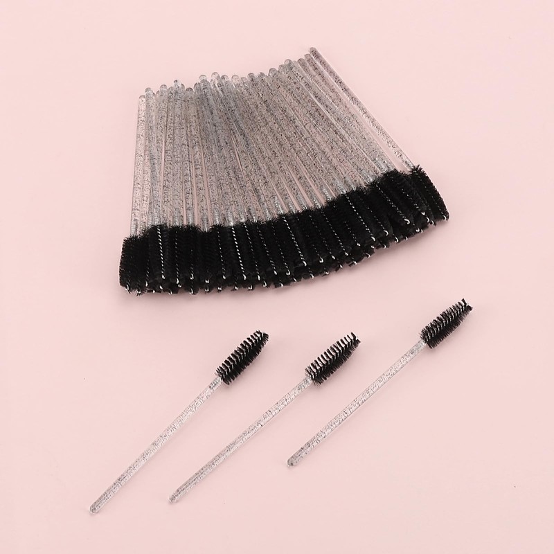 Tbestmax 50 Pcs Disposable Mascara Wands, Crystal Eyebrow Spoolies Brush