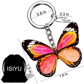 Butterfly Keychain First Communion Christian Bible Verse Charm Religious Gifts for Girls Boys Inspirational Spiritual Surgery Recovery Birthday Easter Friendship Gift for Teens Daughter Friends Female