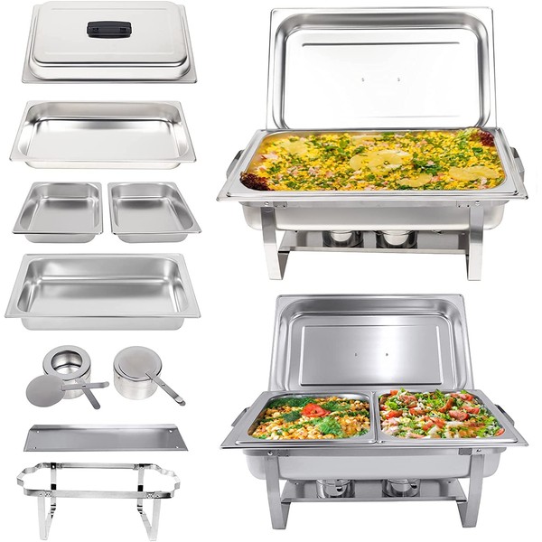 Valgus 2-Pack 8QT Stainless Steel Chafing Dish Buffet Chafer Set with Foldable Frame Water Trays, 2 Full Size, 4 Half Food Pans for Wedding, Parties, Banquet, Catering Events