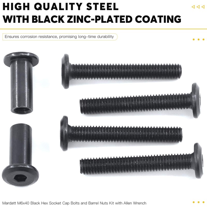 Mardatt 12Sets M6x40mm Black Hex Socket Cap Bolts and Barrel