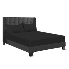 200 Thread Count Hotel Quality Bedding 100% Pure Egyptian Cotton Fitted Sheet - Stretches Up To 25cm Deep (Black, King: 152x200cm + 25cm Deep)