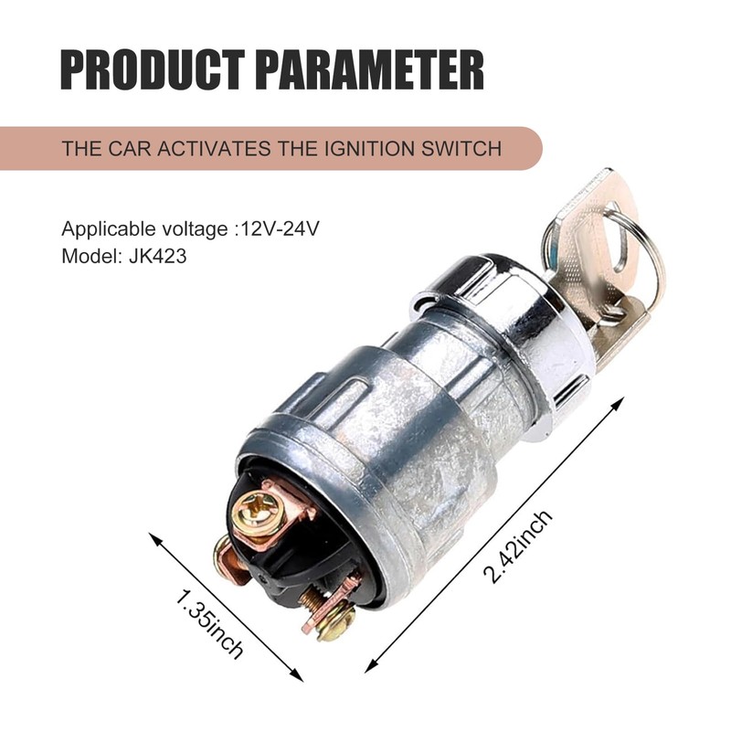 Bawkars Car Ignition Switch with 2 Keys, Waterproof Starter Replacement