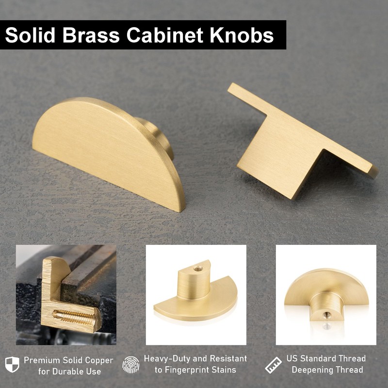 QOGRISUN 5-Pack Solid Brass Cabinet Pulls, Gold Half Moon Drawer