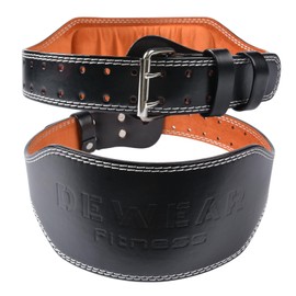 Leather Weight Lifting Belt, 4”& 6”Padded Lumbar Back Support, 10 Adjustable Holes, Gym Weight Belt Ideal for Deadlift, Powerlifting, Bodybuilding and Squat (6-Inch Black, M (22"-28"))