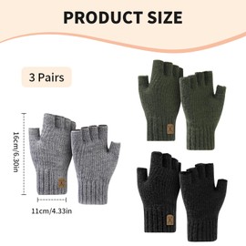 Colaren 3 Pairs Fingerless Gloves for Men and Women, Knited Winter Thermal Fingerless Gloves Men for Outdoor Driving Working Running Cycling