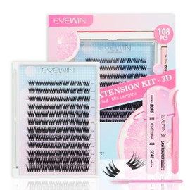 3D Effect Eyelash Cluster Kits: DIY Lash Extension Individual Mix 8-16mm, C Curl Wispy Lash Extension Lash Clusters for Beginner (KIT-ZE11-Sasha)