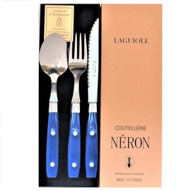 Bistro Cutlery Set, Filet Collection, French Made in NERON MARINE Navy Wave Blade