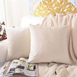 MERNETTE Pack of 2, Velvet Soft Decorative Square Throw Pillow Cover Cushion Covers Pillow case, Home Decor Decorations for Sofa Couch Bed Chair 26x26 Inch/65x65 cm (Cream)