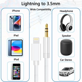 Rliwov Lightning to 3.5mm Audio Cable, 4FT AUX Cord for i-Phone Headphone Jack Adapte Compatible with i-Phone 14/14 Plus/14Pro/13/13 Pro Max/12/12 Pro/11 Pro for Car Home Stereo, Speaker