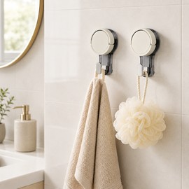 Vacuum Suction Hooks for Bathroom & Kitchen - No-Drill Removable Wall Hooks for Smooth Surfaces