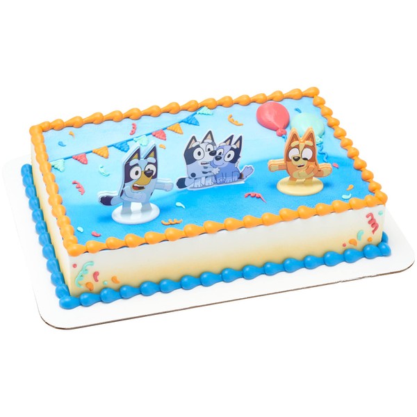 DecoSet® Bluey Dance Mode - Decoración para tartas de 3 piezas con cifras de bingo y azul y magdalenas y calcetines de polietileno, para cumpleaños, fiestas, celebración