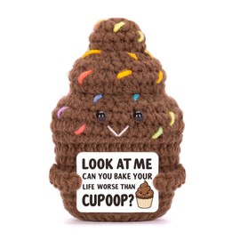 FunisFun Positive Poo Cute Cupcake Crochet Doll with Inspiration Card Funny Cupoop Gag Gifts for Friends Office Employee Appreciation (CUPOOP)