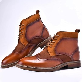 Ankle Boot for Men, Genuine Leather Lace Up Wing Tip British Style Casual Dress Boots