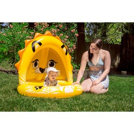 Poolmaster Inflatable Swimming Pool Kiddie Pool with Sun Shade, Baby Lion Small