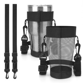 Linkidea 2 Pack Mesh Tumbler Carrier Holder, Compatible with 30 oz YETI Rambler, Greens Steel Beast, RTIC Tumbler, Lightweight Water Bottle Mesh Bag with 59 Inch Long Strap for Insulated Cups