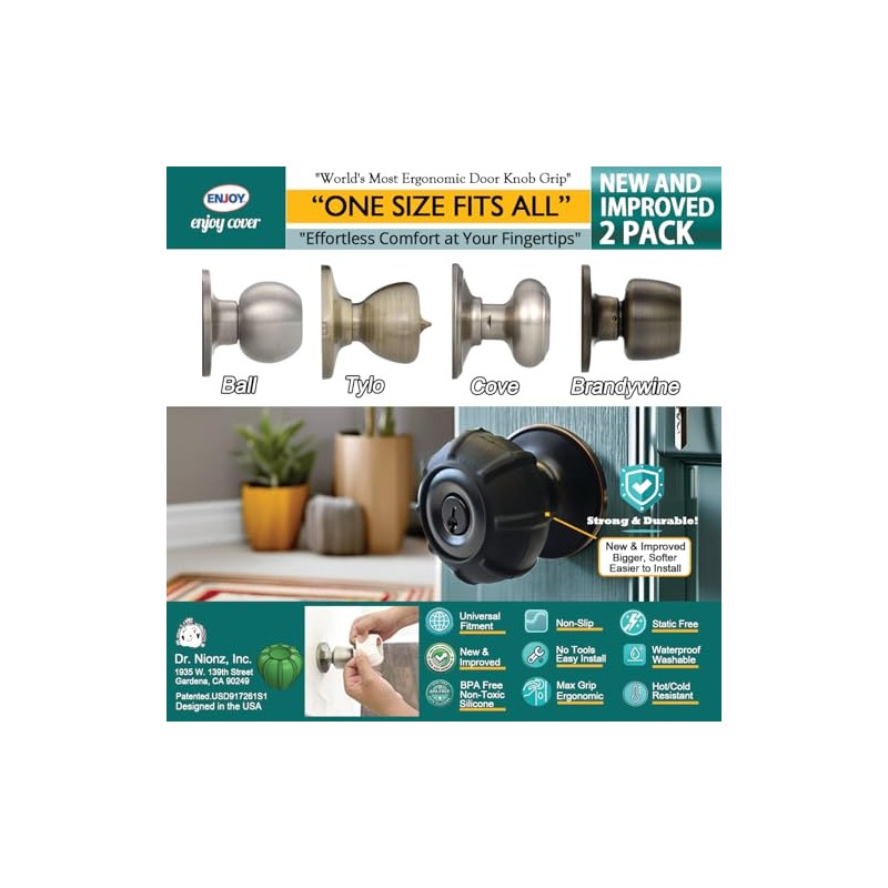 Enjoy Cover | 2 Pack Upgraded Ergonomic Design Door Knob