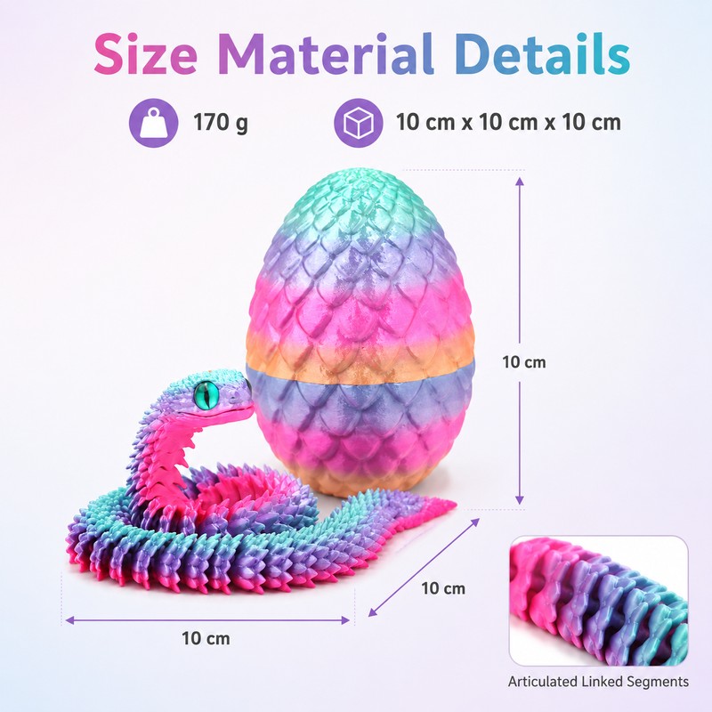 3D Printed Articulated Snake Egg Toy for Desk Decor –