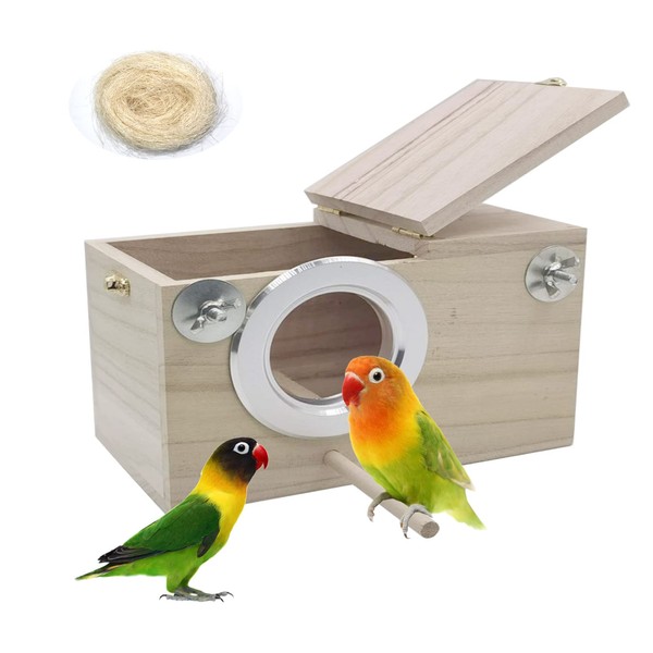 PINVNBY Parakeet Nesting Box Bird House Wood Breeding Box Parrots Mating Box for Lovebirds Budgie Finch Cockatoo Canary and Medium-Sized Birds(S)