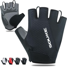 SOUKE Fingerless Cycling Gloves Padded Bicycle Gloves Half Finger Cycling Bike Gloves Mountain Bike Gloves Anti-Slip Breathable For Men Women