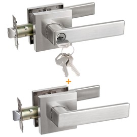 NEWBANG HARDWARE 1 Pack Keyed Entry + 1 Pack Keyless Passage Door Lever Handle in Brushed Nickel Finish