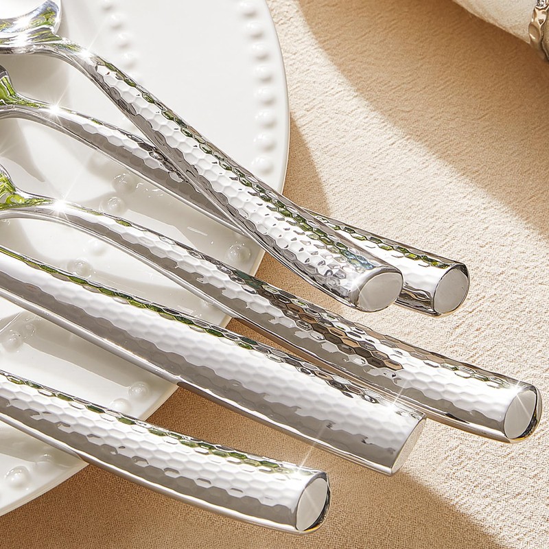 Kingstone Hammered Silverware Set, 5-Piece Flatware Set for 1, 18/10