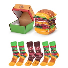Ultrafun Funny Burger Socks Box for Men Women Teens Boys-Novelty Crazy Silly Food Socks-Gag Fathers Day Christmas Birthday Gifts (UK, Alpha, One Size, Regular, Regular, Burger-3 Pairs)