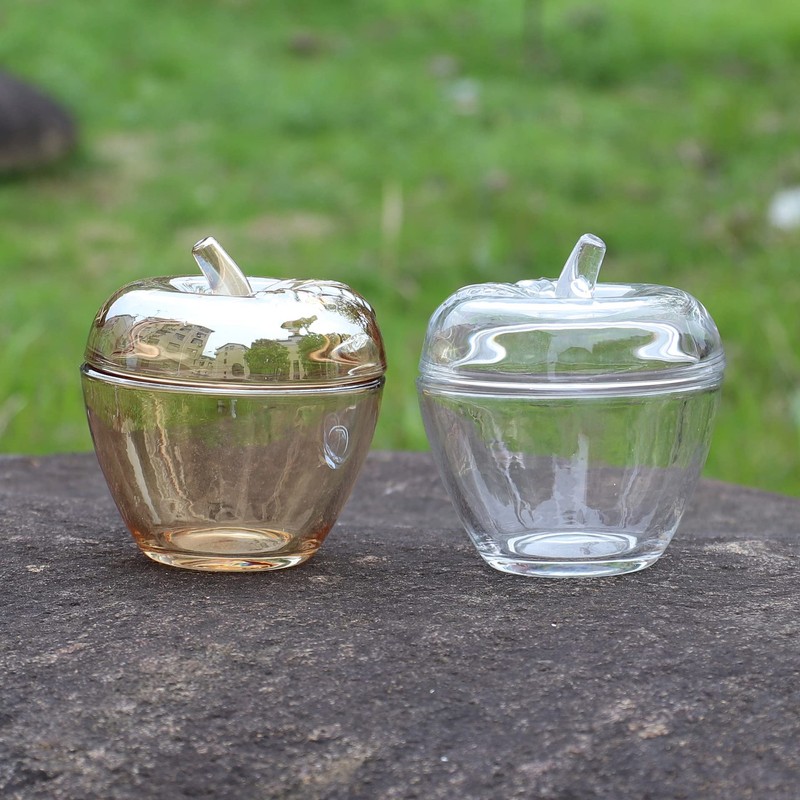Mozacona GLass Relief Apple Sugar Bowl Candy Dish Food Storage