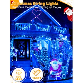 BrightChristmas 500 LED 164 FT Christmas Lights, Waterproof Outdoor String Lights with Remote and Timer, Christmas Tree Lights with 8 Modes Dimmable, Fairy Lights for Holiday Decor (Blue)