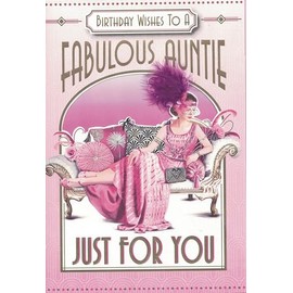 Large auntie art deco birthday card. Flapper lady. 10 x 7 inches. OE.