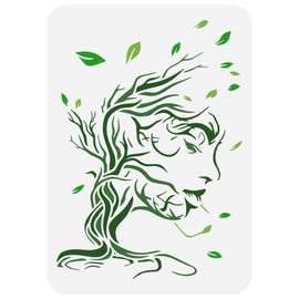 FINGERINSPIRE Tree Woman Painting Stencil 21x29.7cm Hollowed Trees Branches Leaves Stencil for Painting Plastic PET Woman Face Drawing Template Large Tree of Life Stencil for Painting on Wood