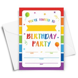 Printed Party Kids Birthday, Rainbow, 20 Invitations and Envelopes