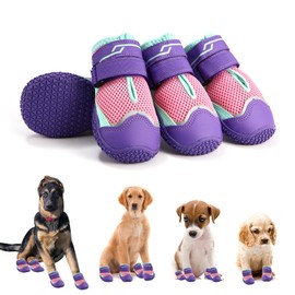 MOOB Dog Shoes for Large Dogs, Dog Shoes for Large Dogs, 4Pcs Medium Dog Booties with Rugged Anti-Slip Sole and Outdoor Reflective for Snowy Day Waterproof Dog Boots for Winter Snow （Size 6）
