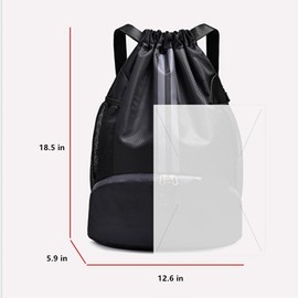 Allzbst Sports Drawstring Backpack - Water Resistant Lightweight String Gym Bag with Shoes Compartment and Wet Proof Pocket for Women Men