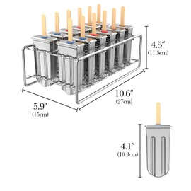 TOCCOOL 12 Pack Stainless Steel Popsicle Molds, Homemade Ice Lolly Molds with Holder, Reusable Round Head Fast Freezing Ice Treat Maker with Wooden Sticks and Bags