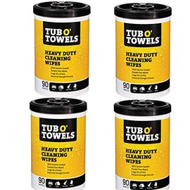 Tub O Towels TW90 Heavy-Duty 10" x 12" Size Multi-Surface Cleaning Wipes, 90 Count Per Canister, 4 Pack