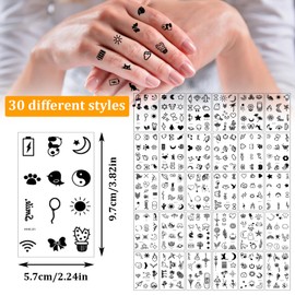 Tiny Small Removable Tattoos 30 Sheets Semi Permanent Finger Temporary Tattoos Tiny Small Pattern Waterproof Hand Tattoos Simple Small Black Symbol Design Tattoo for Women Men