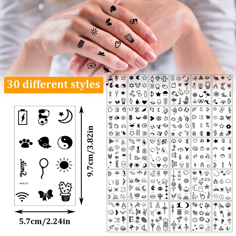 Tiny Small Removable Tattoos 30 Sheets Semi Permanent Finger Temporary