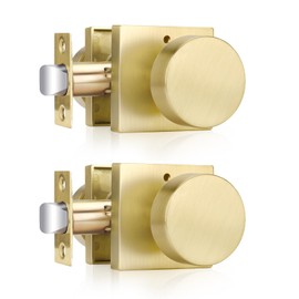 Haidms Gold Door Knobs Interior Privacy, Heavy Duty Square Brushed Gold Interior Door Knobs for Bedroom Bathroom, Brushed Brass Door Knob (2 Pack)