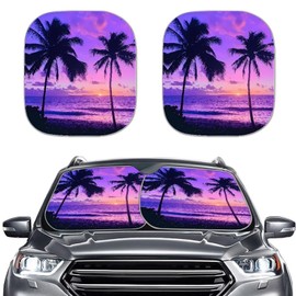 Renewold Car Front Windshield Sunshade Summer Blocks Sun Heat Sun Visor Shield Outdoor Window Shade Cover Auto Accessories Interior Hawaiian Coconut Palm Purple Sunset Universal Foldable Pack of 2Pcs