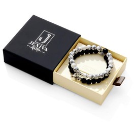 2 Pcs Couples Bracelet Magnetic Healing Stone Stretch Cord Friendship Bracelet for Men & Women:_Black+Howlite_Without Giftbox