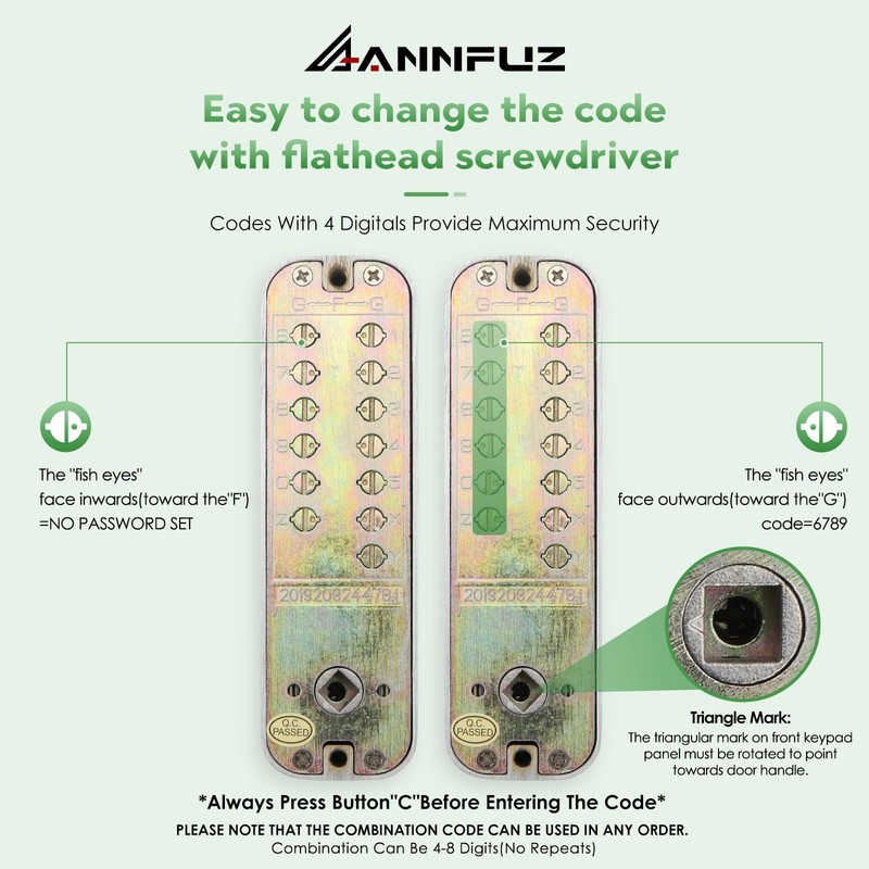 ANNFUZ Mechanical Keyless Entry Door Lock with Keypad,Double-Sided Combination Opening