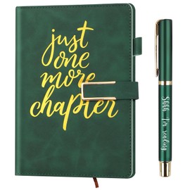 Jetec 2 Pcs Book Lovers Gift Just One More Chapter A5 Leather Journal Inspirational Notebook Ballpoint Pen Book Club Gift for Women Teacher Student Employee Reader Librarian(Green)