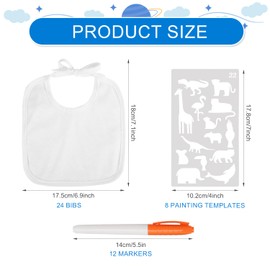 PEUTIER 24pcs DIY Baby Bib Decorating Kit, White Baby Bibs for Decorating with 12 Colorful Markers & 8 Stencils Feeder Bibs DIY for Baby Shower Party