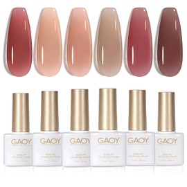 GAOY Jelly Pink Nude Gel Nail Polish Set, 6 Transparent Colors Sheer Red Brown Soak Off UV Light Cure Gel Polish Kit for Salon and Nail Art DIY at Home