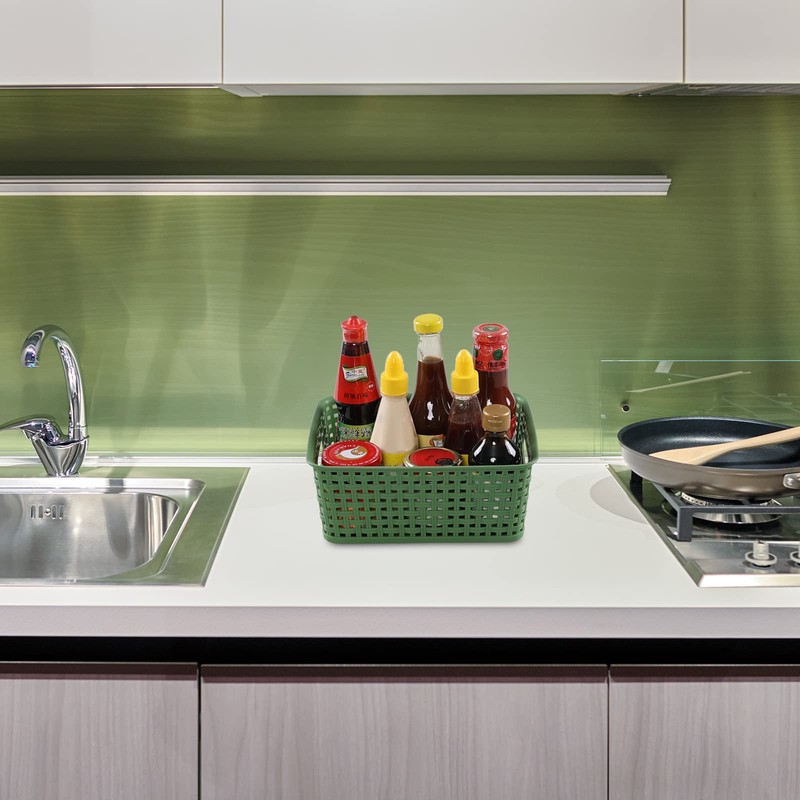 Rinboat Plastic Woven Storage Baskets, Rectangle Kitchen Organizer Bin, 6