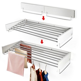 Heshecein Wall Mounted Drying Rack,Collapsible Drying Racks for Laundry,7 Stainless Steel Rods,Folding Indoor/Outdoor Drying Rack Clothing,Collapsible Laundry Drying Rack,47” Wide