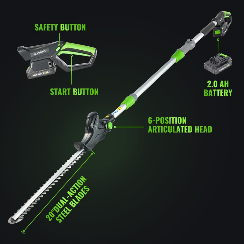 Pole Hedge Trimmer Cordless 20V with Battery Powered 20-Inch Electric
