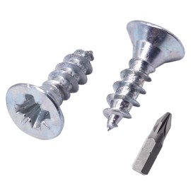 SKIR'CO (Pack of 100) Galvanised Steel 3.5 x 10 mm Silver Wood Screws Pozidriv Countersunk Chipboard Screws PZ Full Thread (100, 3.5 x 10 mm)